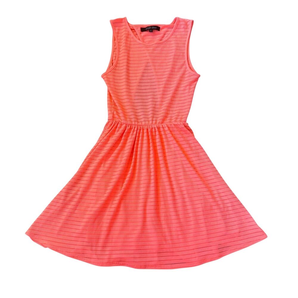 Ocean Drive Bright Pink Sleeveless Striped Dress Womens Size M